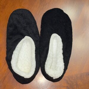 Plush Black Slippers with White Lining